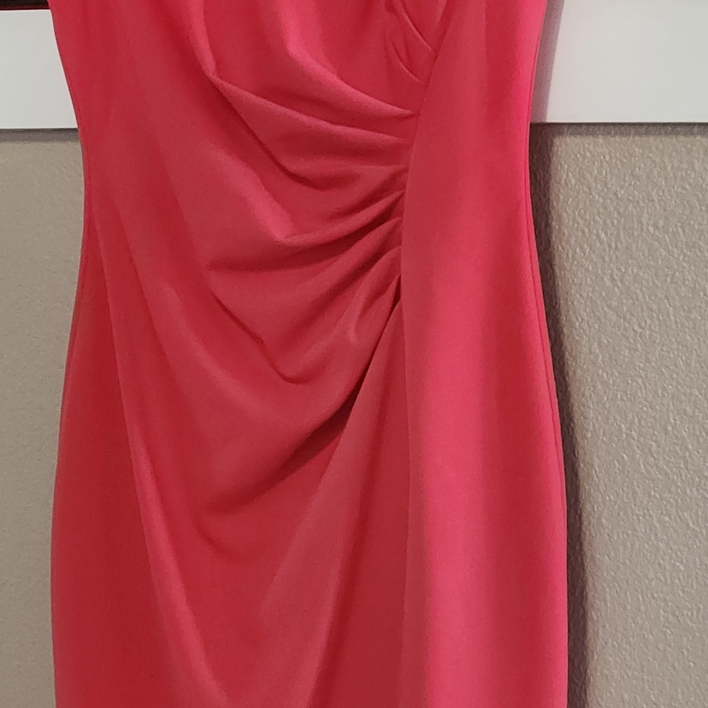 Elegant Salmon Red Ruched Dress